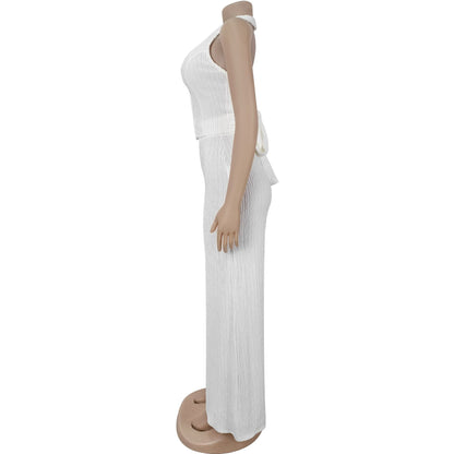 European and American Fashion Women's Casual Halter Neck Tie Top and Long Pants Two-Piece Set