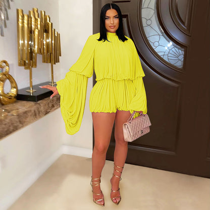 Fashion Women's Fashion Casual Pleated Solid Color Jumpsuit Shorts New