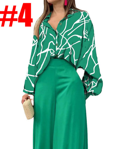 Summer Loose Plus Size Fashion Casual Printed Wide-Leg Pants Two-Piece Set