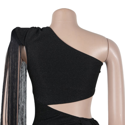 European and American Fashion Women's Sexy Casual One-Shoulder Tassel Long Dress