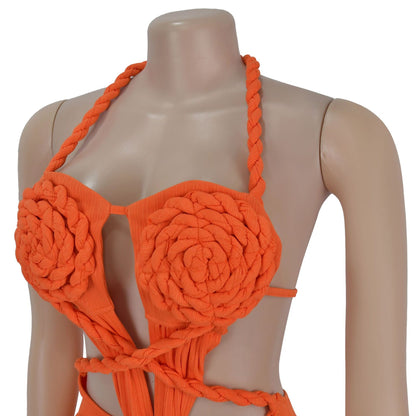 Fashion Women's Sexy Knitted Halter Backless Solid Color Dress