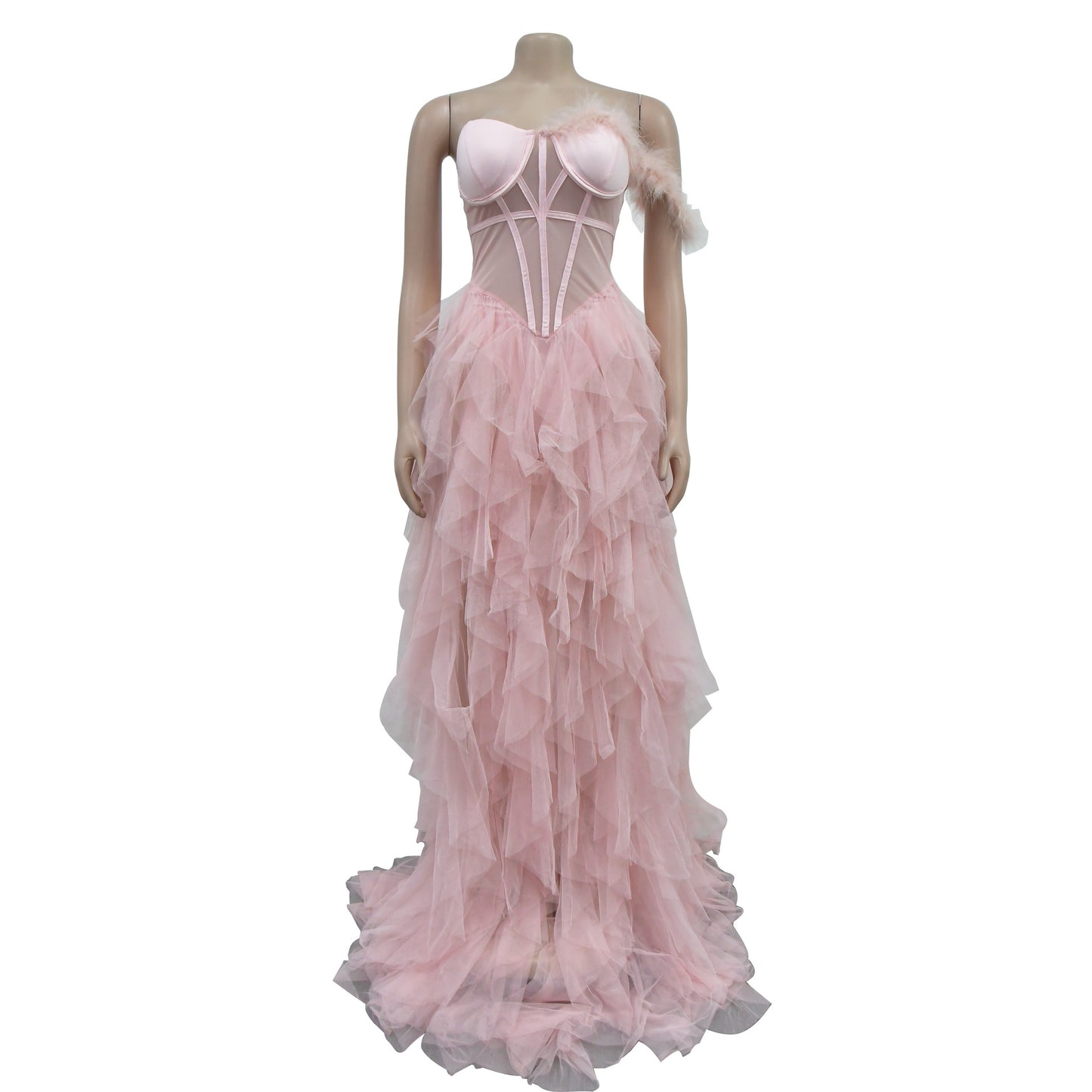 European and American Fashion Women's Solid Color Sleeveless Tube Top Mesh Long Dress