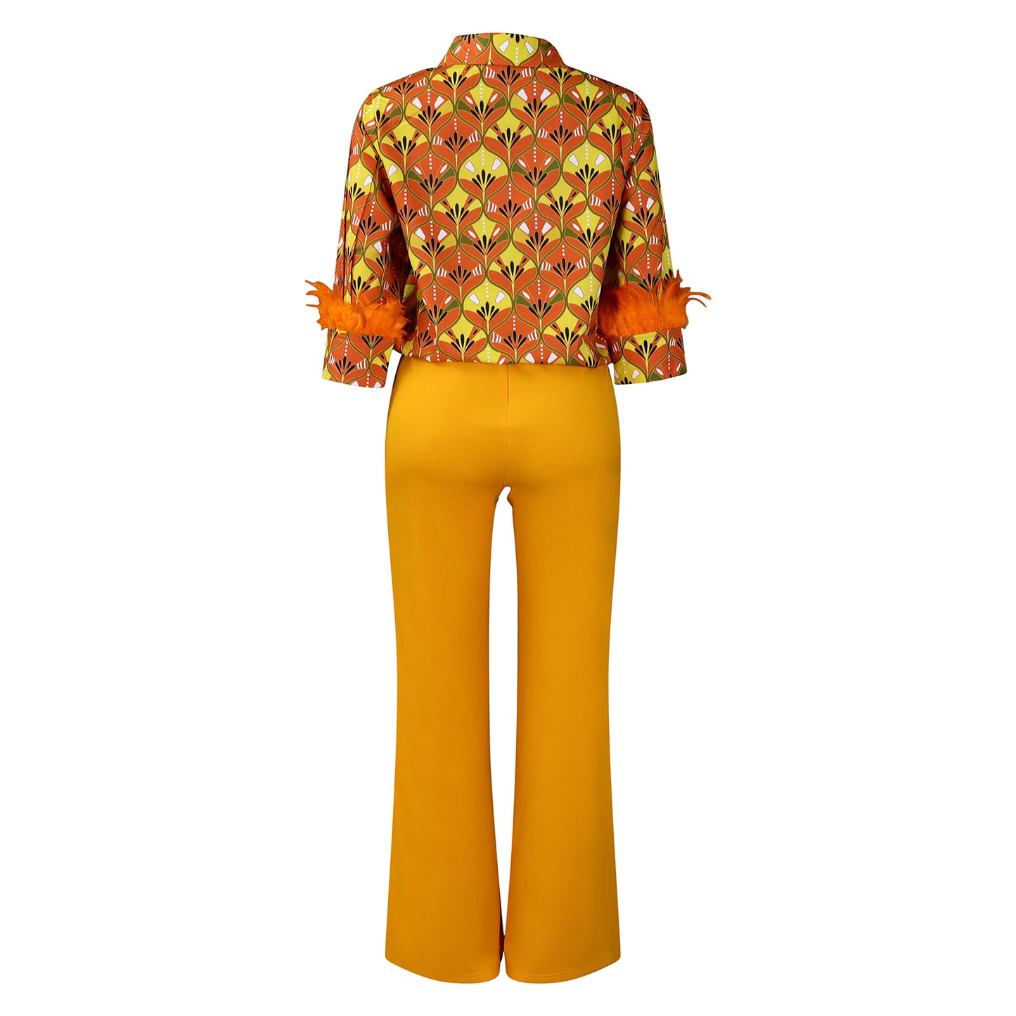 Printed Long Sleeve Shirt Elegant Wide Leg Pants Fashion Set