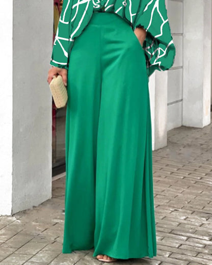 Summer Loose Plus Size Fashion Casual Printed Wide-Leg Pants Two-Piece Set