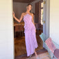 Summer Women's New Fashion Elegant Socialite Ruffled Pleated Halter Neck Strap Dress Long Dress for Women