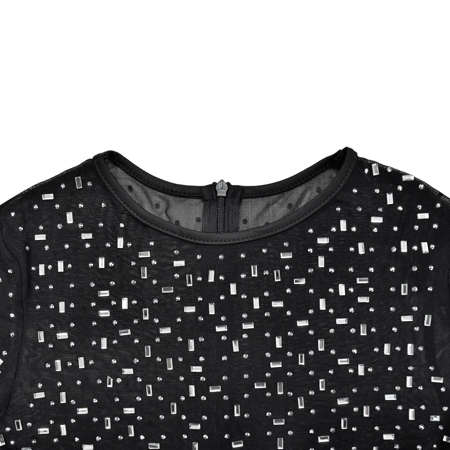 European and American Fashion Women's Solid Color Mesh Rhinestone Long Sleeve Long Dress