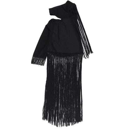 European and American Fashion Women's Sexy Casual One-Shoulder Tassel Long Dress