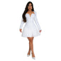 European and American Fashion Women's Elegant Deep V Long Sleeve Ruffled Short Dress