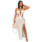 Fashion Women's Sexy Knitted Halter Backless Solid Color Dress