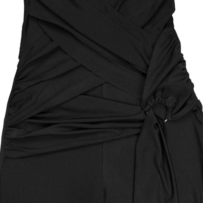 European and American Fashion Women's Solid Color Elegant Halter Neck Wide Leg Arm-Hugging Jumpsuit