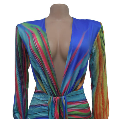 European and American Fashion Women's Pleated Color Block Casual Long Dress