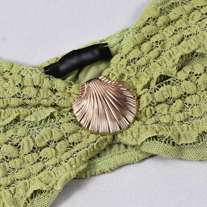 Lace Jacquard Vacation Beach Casual Swimsuit Two-Piece Set