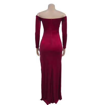 European and American Fashion Women's Solid Color Slit Evening Dress Low-Cut Dress New