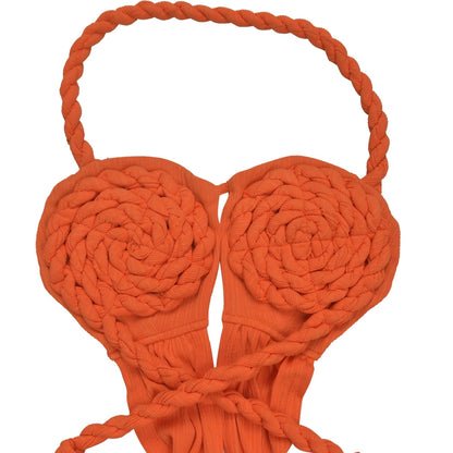 Fashion Women's Sexy Knitted Halter Backless Solid Color Dress