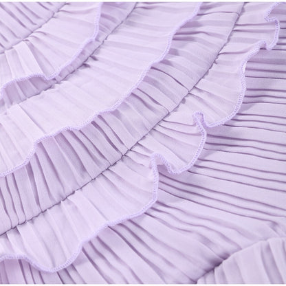 Summer Women's New Fashion Elegant Socialite Ruffled Pleated Halter Neck Strap Dress Long Dress for Women