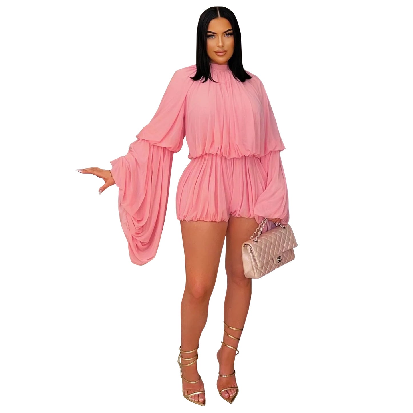 Fashion Women's Fashion Casual Pleated Solid Color Jumpsuit Shorts New