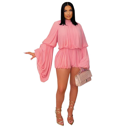 Fashion Women's Fashion Casual Pleated Solid Color Jumpsuit Shorts New