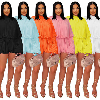 Fashion Women's Fashion Casual Pleated Solid Color Jumpsuit Shorts New