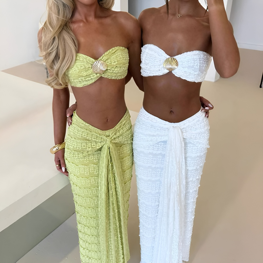 Lace Jacquard Vacation Beach Casual Swimsuit Two-Piece Set