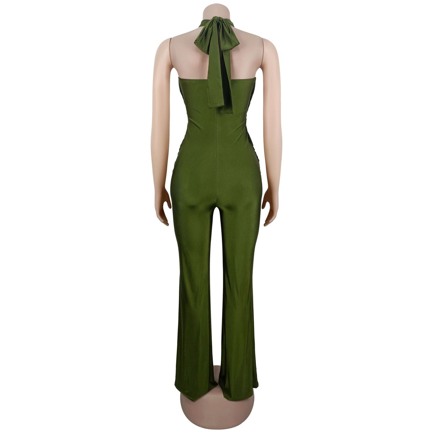European and American Fashion Women's Solid Color Elegant Halter Neck Wide Leg Arm-Hugging Jumpsuit