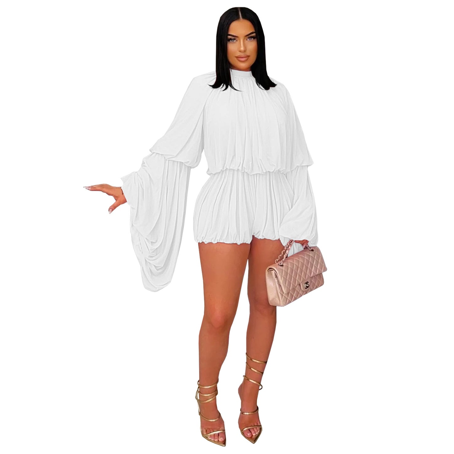 Fashion Women's Fashion Casual Pleated Solid Color Jumpsuit Shorts New