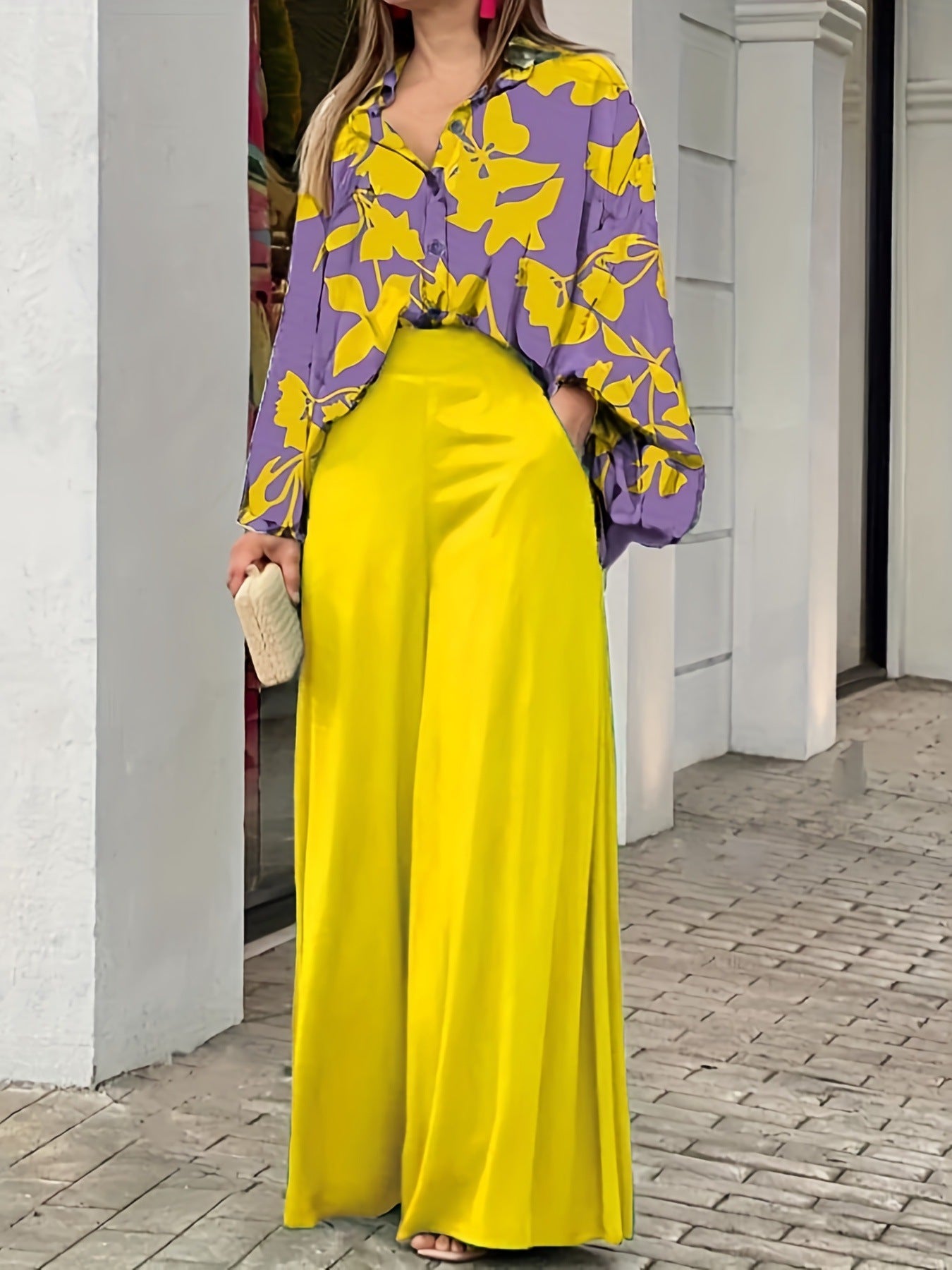 Summer Loose Plus Size Fashion Casual Printed Wide-Leg Pants Two-Piece Set