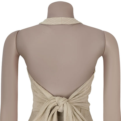 European and American Fashion Women's Casual Halter Neck Tie Top and Long Pants Two-Piece Set