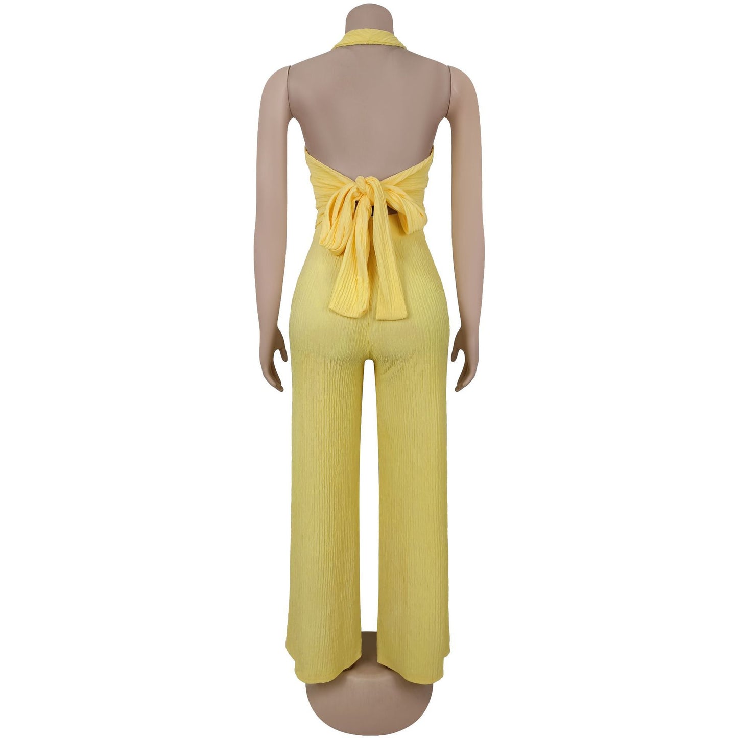 European and American Fashion Women's Casual Halter Neck Tie Top and Long Pants Two-Piece Set