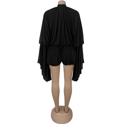 Fashion Women's Fashion Casual Pleated Solid Color Jumpsuit Shorts New