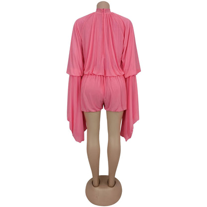 Fashion Women's Fashion Casual Pleated Solid Color Jumpsuit Shorts New