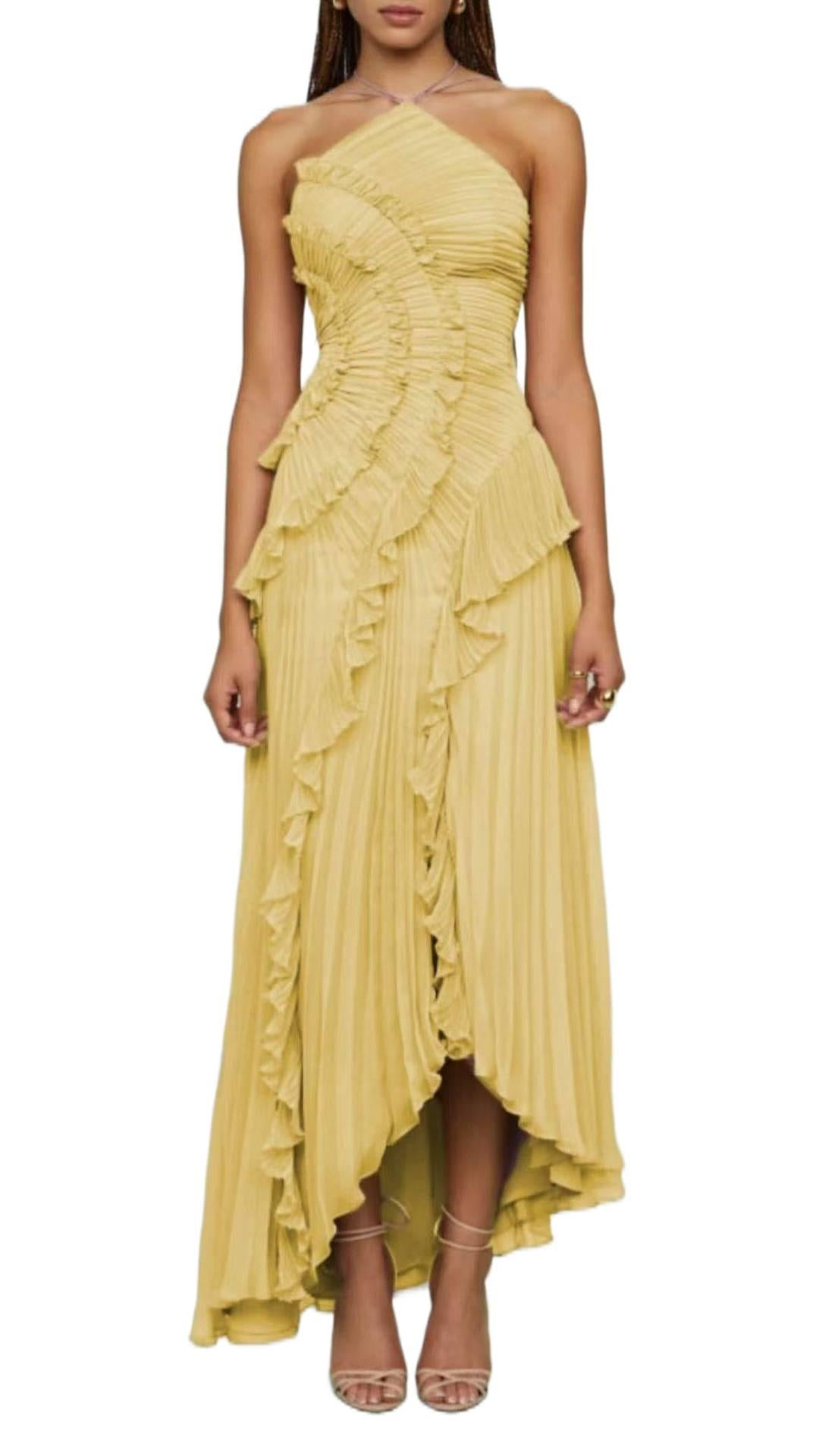 Summer Women's New Fashion Elegant Socialite Ruffled Pleated Halter Neck Strap Dress Long Dress for Women