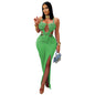 Fashion Women's Sexy Knitted Halter Backless Solid Color Dress