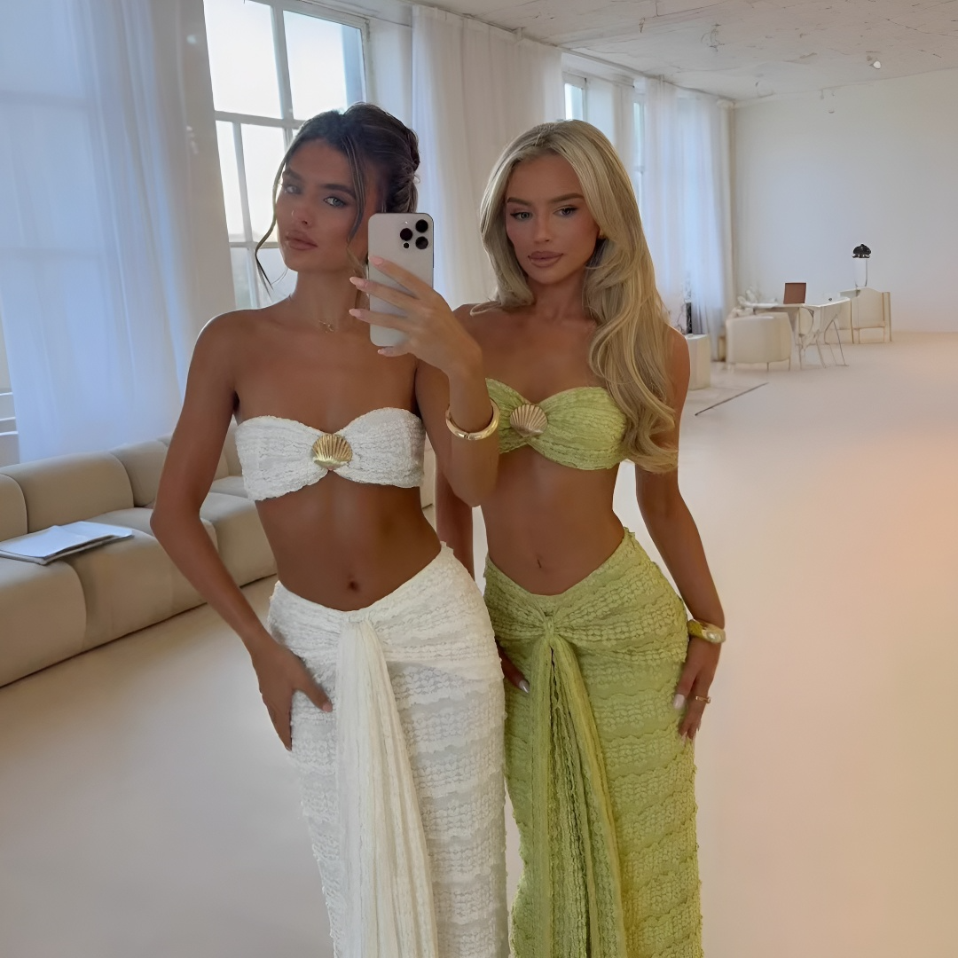 Lace Jacquard Vacation Beach Casual Swimsuit Two-Piece Set