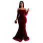European and American Fashion Women's Solid Color Slit Evening Dress Low-Cut Dress New