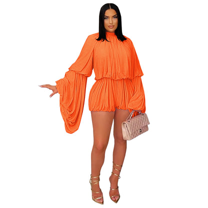 Fashion Women's Fashion Casual Pleated Solid Color Jumpsuit Shorts New