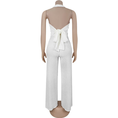 European and American Fashion Women's Casual Halter Neck Tie Top and Long Pants Two-Piece Set