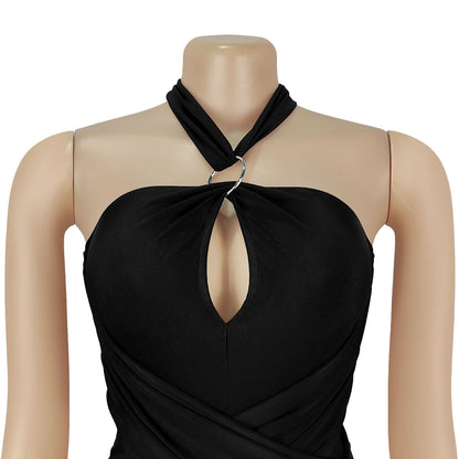 European and American Fashion Women's Solid Color Elegant Halter Neck Wide Leg Arm-Hugging Jumpsuit