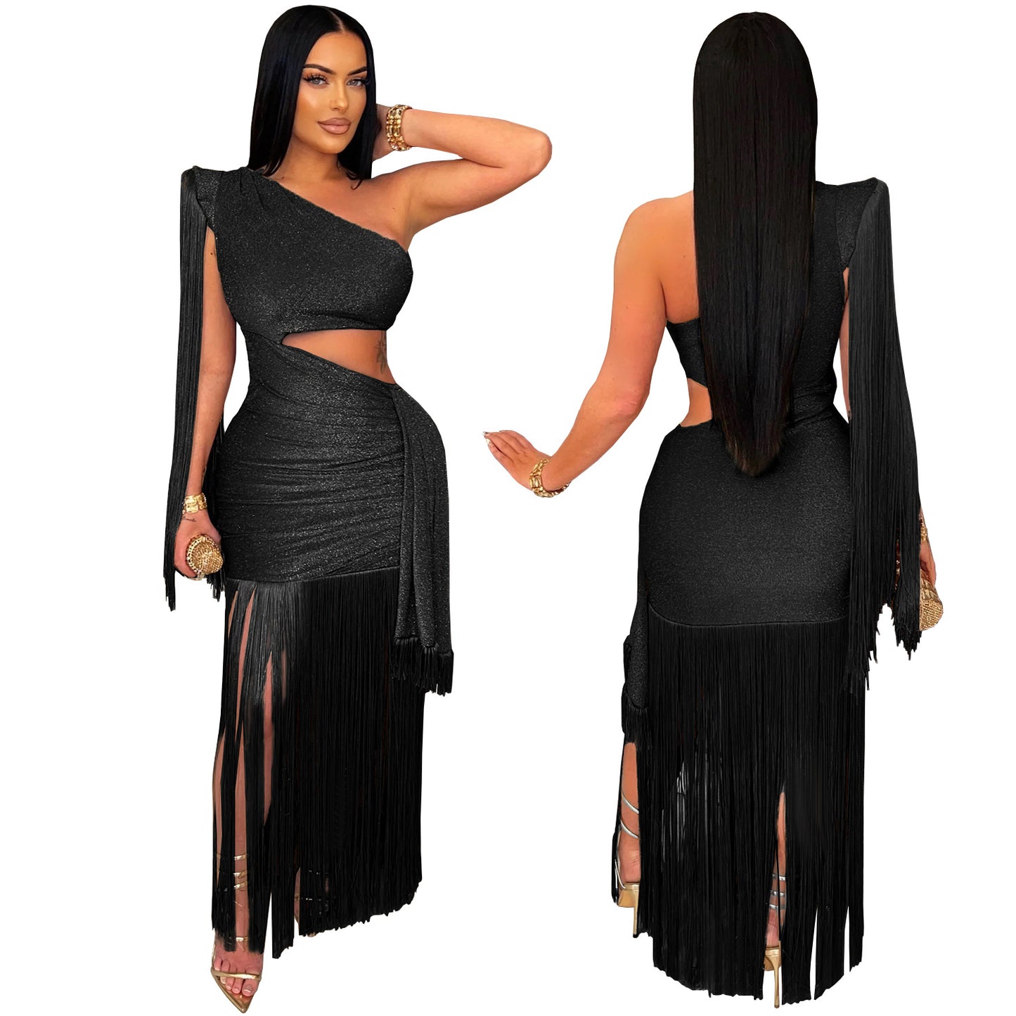 European and American Fashion Women's Sexy Casual One-Shoulder Tassel Long Dress