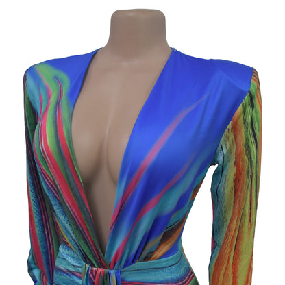 European and American Fashion Women's Pleated Color Block Casual Long Dress