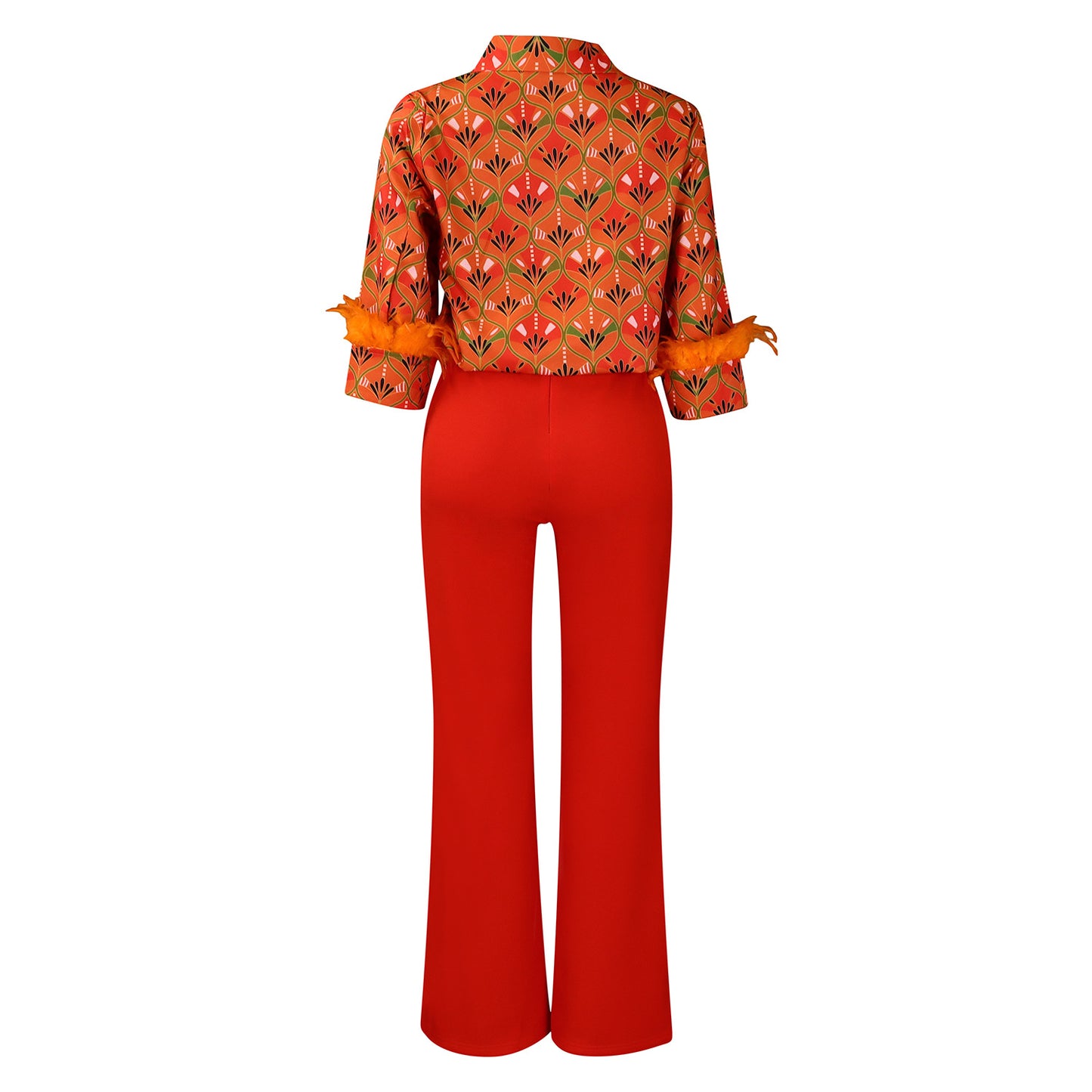 Printed Long Sleeve Shirt Elegant Wide Leg Pants Fashion Set