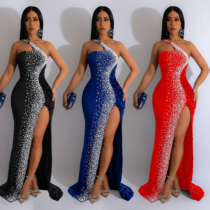 Fashion Women's Solid Color Rhinestone Sequin Sleeveless Long Dress