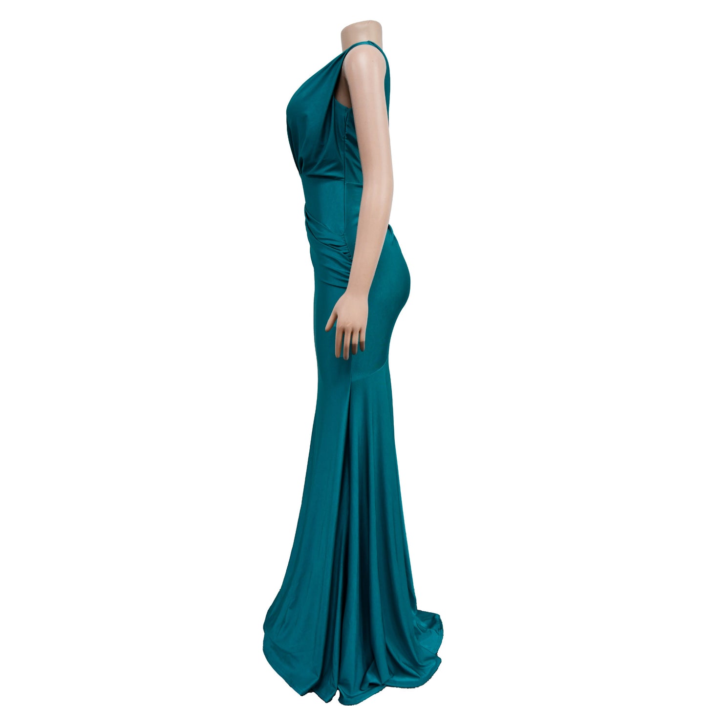 Fashion Women's Solid Color V-Neck Sleeveless Ruched Long Dress