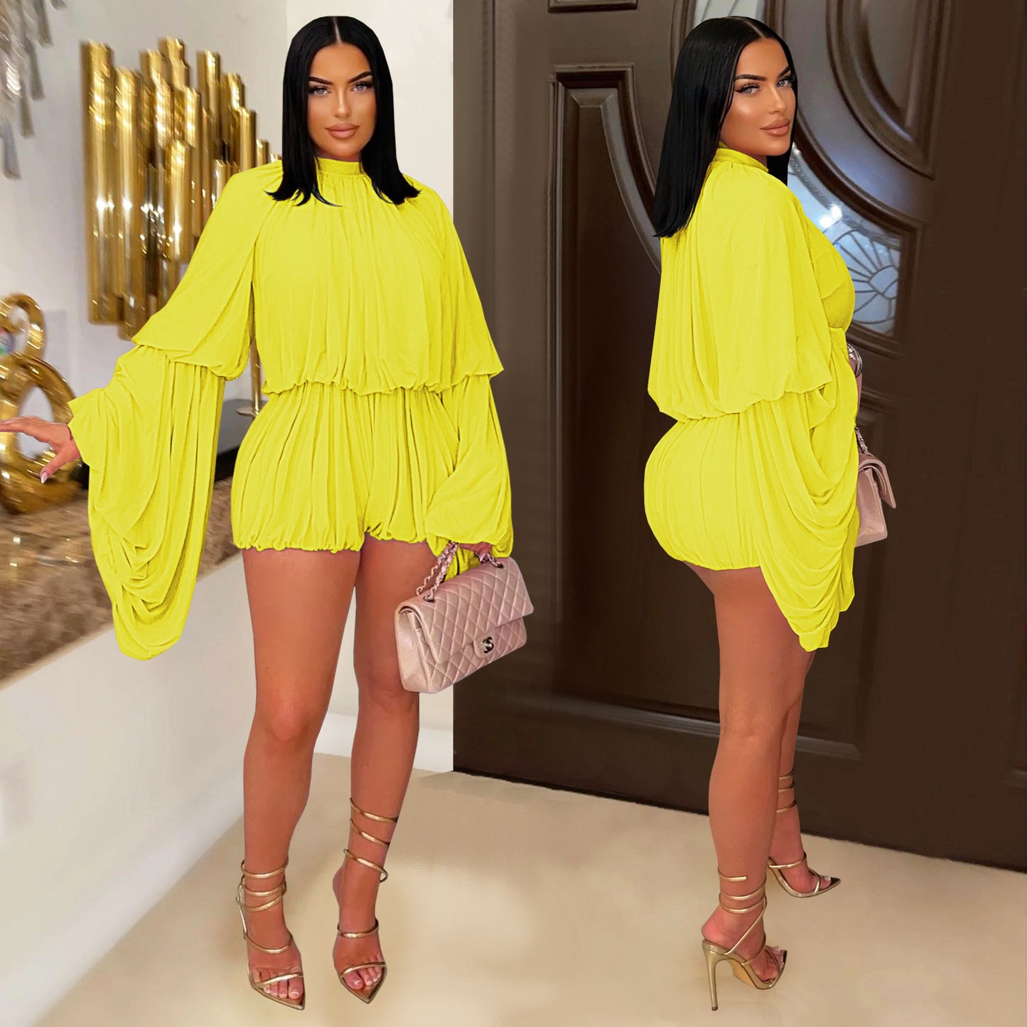 Fashion Women's Fashion Casual Pleated Solid Color Jumpsuit Shorts New