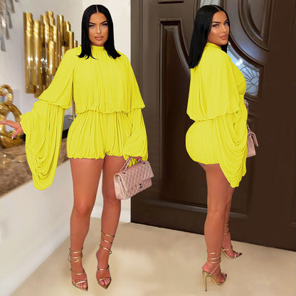 Fashion Women's Fashion Casual Pleated Solid Color Jumpsuit Shorts New