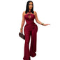European and American Fashion Women's Solid Color Elegant Halter Neck Wide Leg Arm-Hugging Jumpsuit