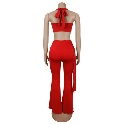 Fashion Women's Sexy Summer Strapless Tie Long Pants Set
