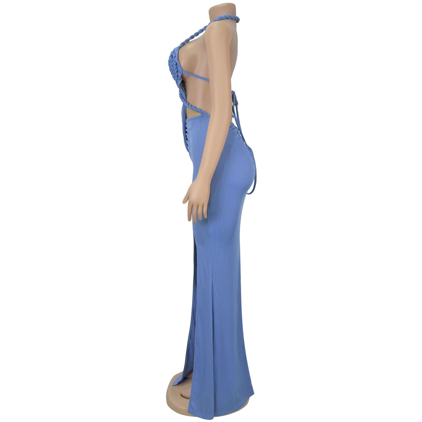 Fashion Women's Sexy Knitted Halter Backless Solid Color Dress