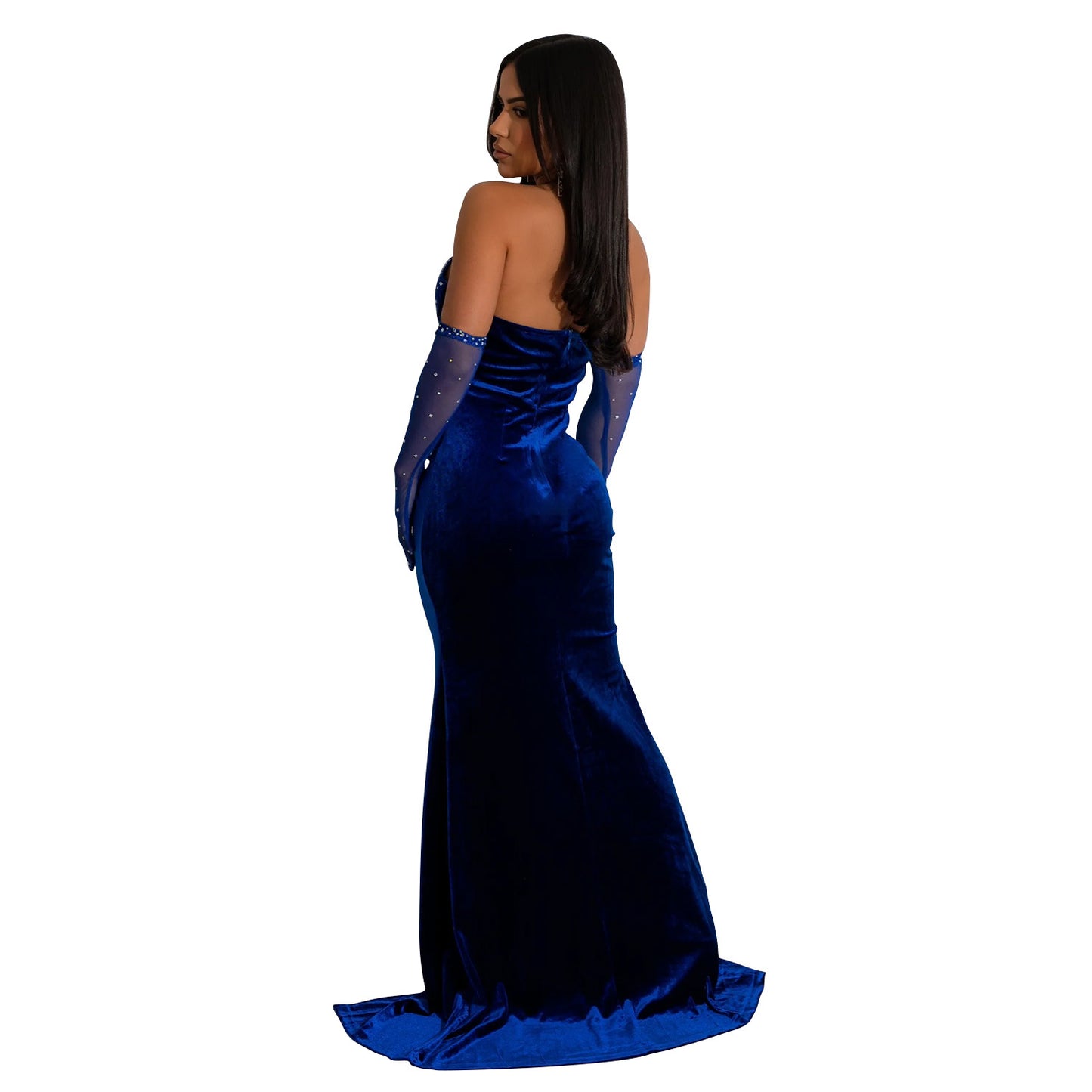 Fashion Women's Solid Color Halter Neck Slit Sexy Long Dress