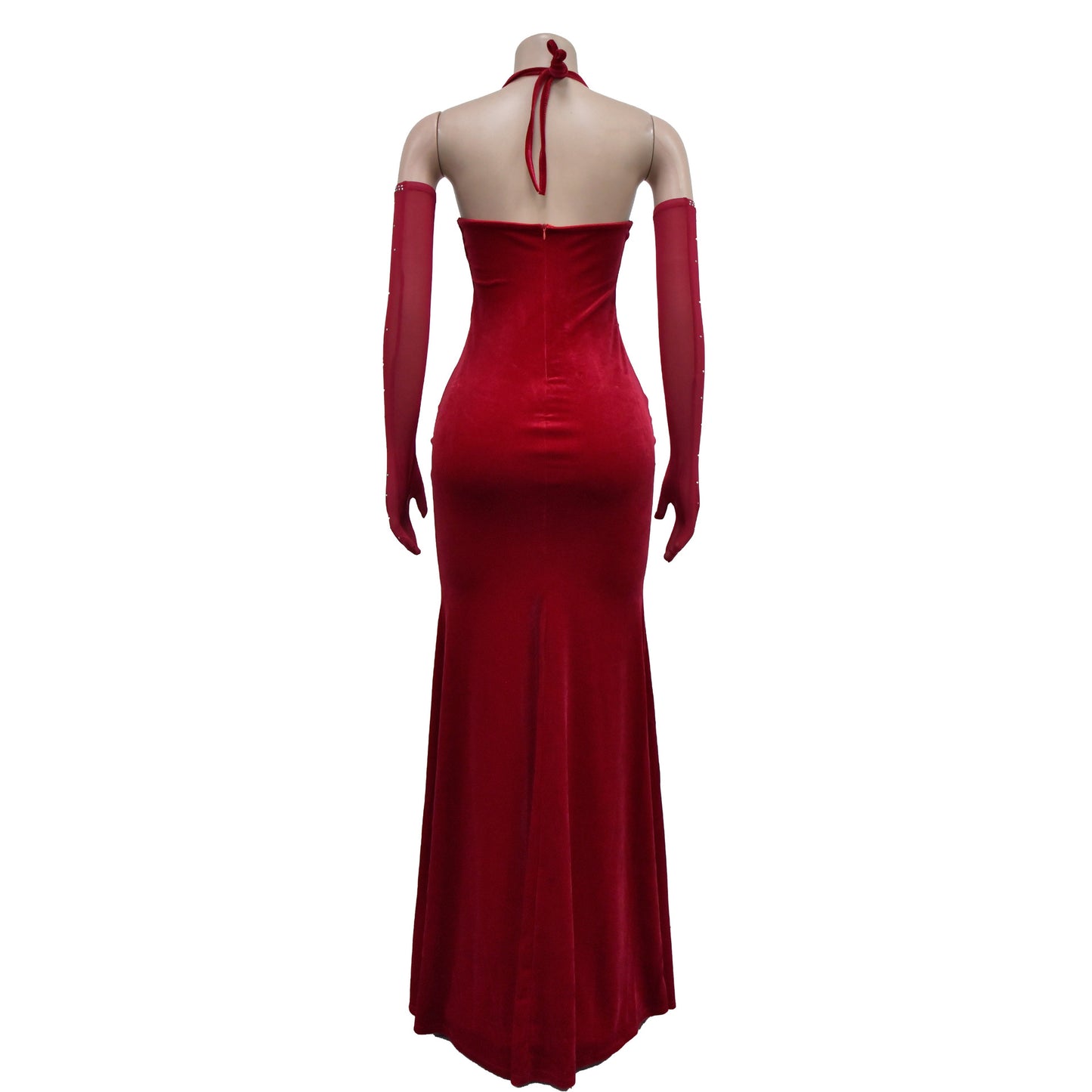 Fashion Women's Solid Color Halter Neck Slit Sexy Long Dress