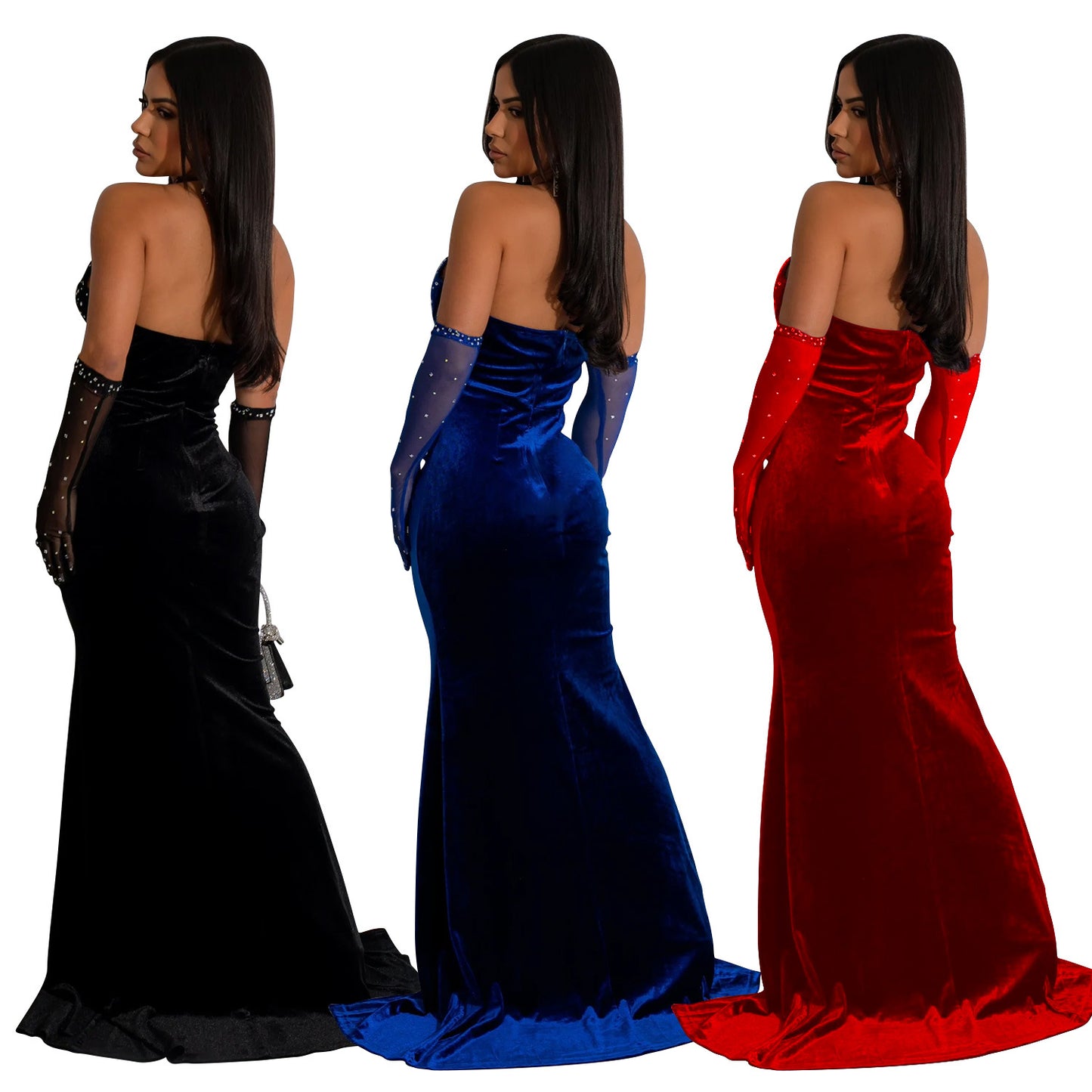 Fashion Women's Solid Color Halter Neck Slit Sexy Long Dress